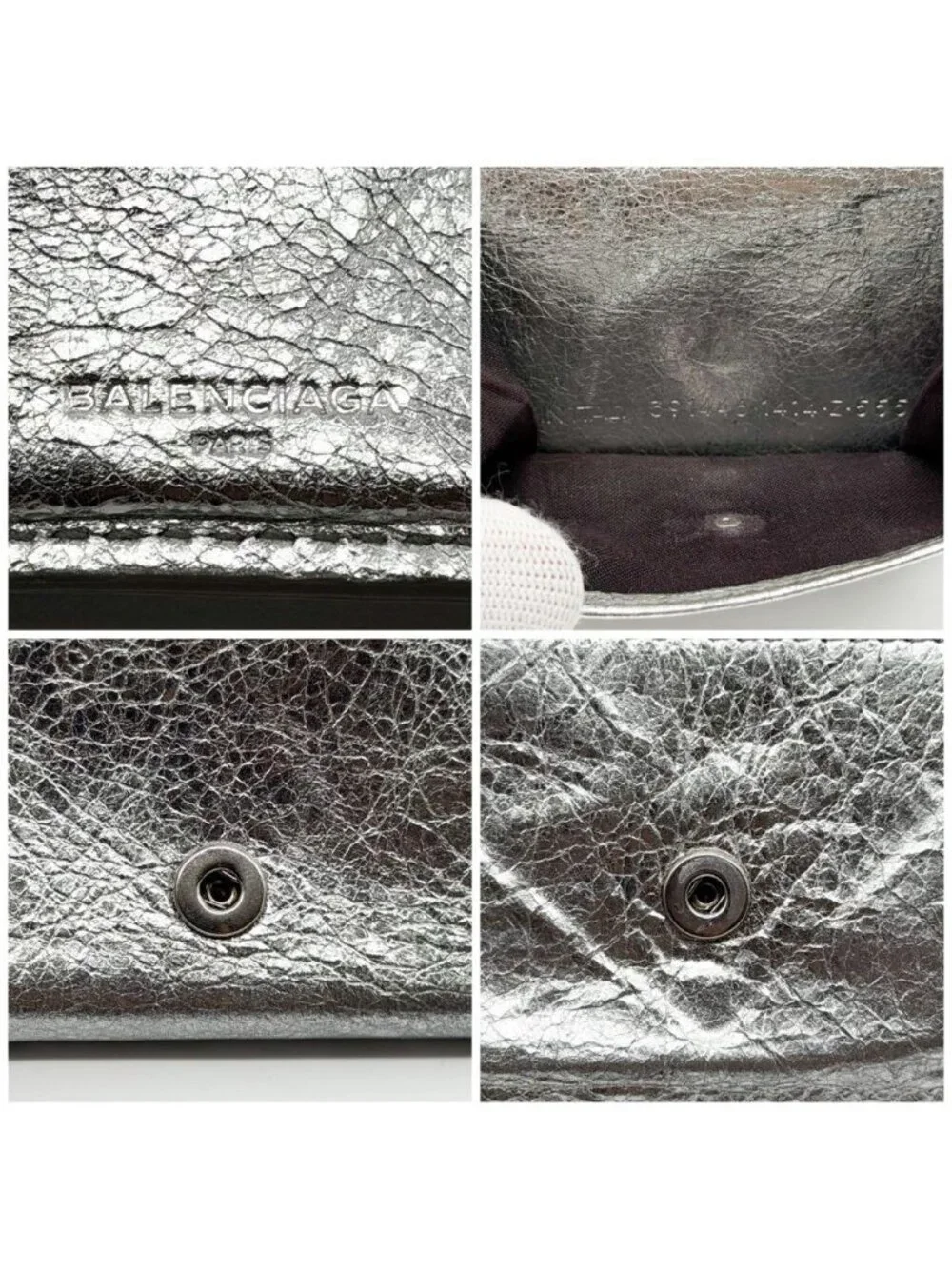 Balenciaga Paper Mini Silver Trifold Compact Wallet